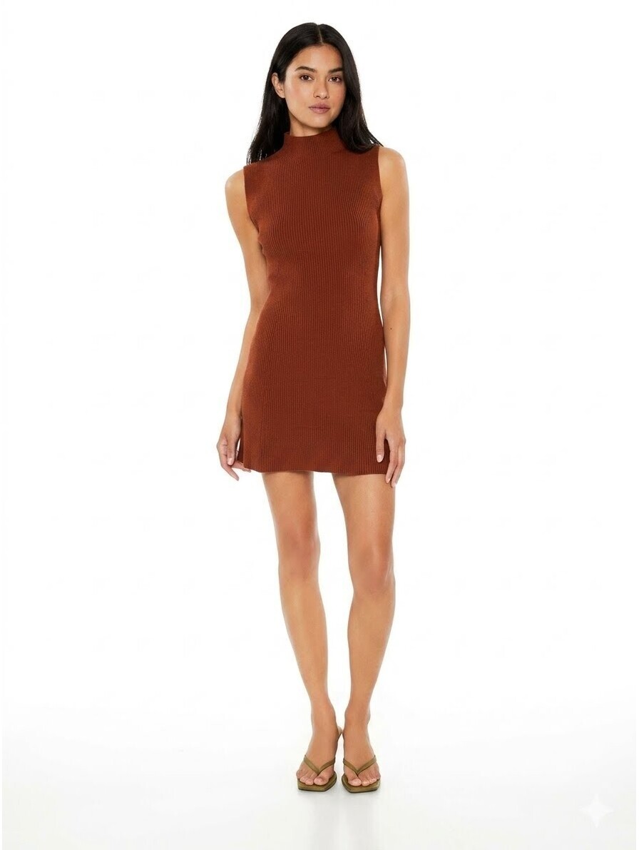 Forever 21 Size M Polyester Rust Orange Brown Mini Knit Dress Mockneck